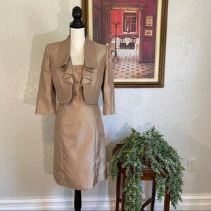 Tahari ASL Tan Midi Dress with Jacket